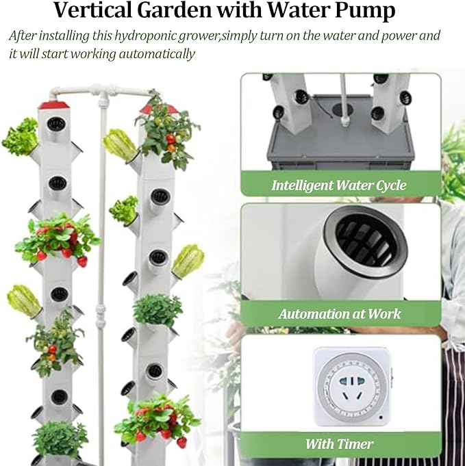 56 Pods Indoor Garden Hydroponics Growing System with Wheels Vertical Vegetable Planter Tower with Water Pump &amp Timer Year-Round Planting for Indoor