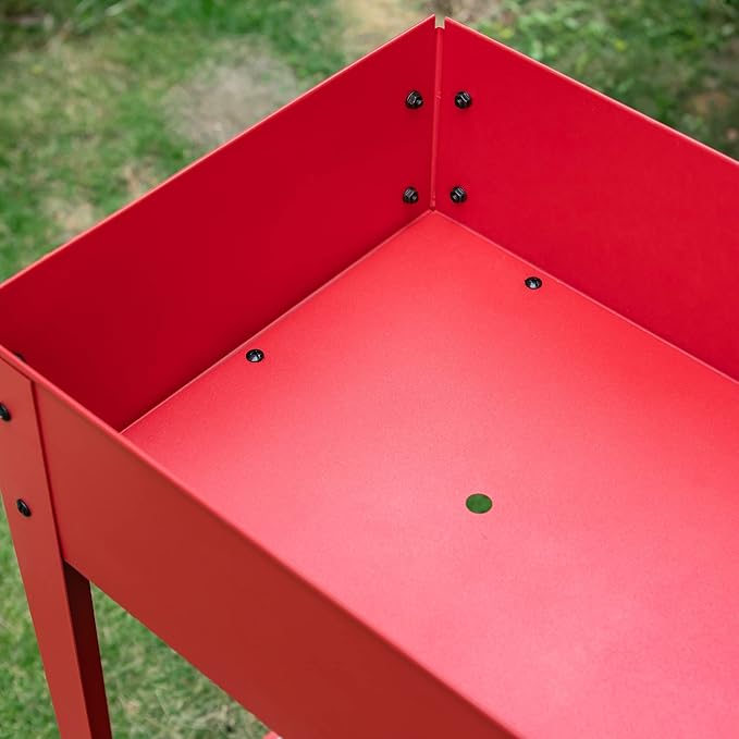 Sophia &amp William Planter Raised Beds with Legs and Wheels Outdoor Metal Planter Box Elevated Garden Bed with Lower Shelf for Vegetables Flower Herb Red
