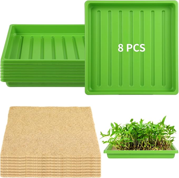 16 Jute Growing Mats with Trays 8 Reusable Trays and 8 Absorbent 10 X 10 Jute Mats Organic Growing Kit Breathable and Quality Great for Indoor Hydroponic Cultivation