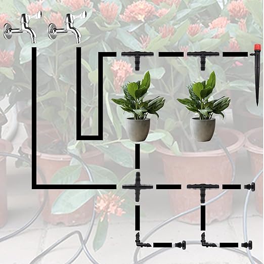 100FT 1/4 Drip Irrigation System Kit Automatic Watering System DIY Automatic Irrigation Equipment Set for Greenhouse Garden Yard Lawn