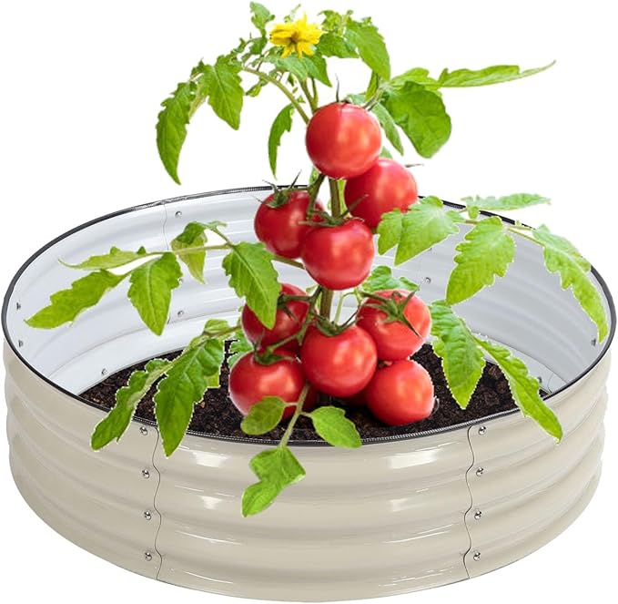 Fockety Garden Raised Bed Kit with Planter Rust Resistant Thick Raised Bed Kit with Smooth Edges Open Base for Outdoor Use (Ivory White) Focketyhycqu281z5-12
