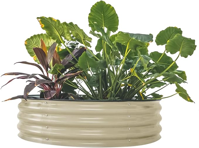 Vego garden 11 Tall 42 Round Raised Garden Bed Metal Raised Bed Planter Box for Vegetables Flowers Patio Pearl White