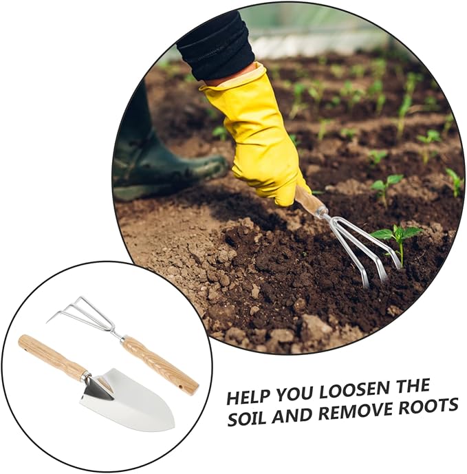5sets Gardening Tool Hand Trowel and Rake for Soil Loosening Planting and Weeding for Bonsai and Small Garden Projects