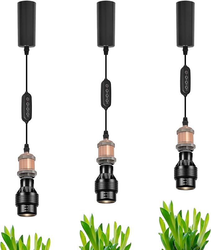 Adjustable Height J-Type Track Light Pendants 24 H Timer 4500K 10W LED Full Spectrum Red Bronze Industrial Porcelain Lamp Holder AUTO Plant Growing Lamp for Kitchen Island Green House