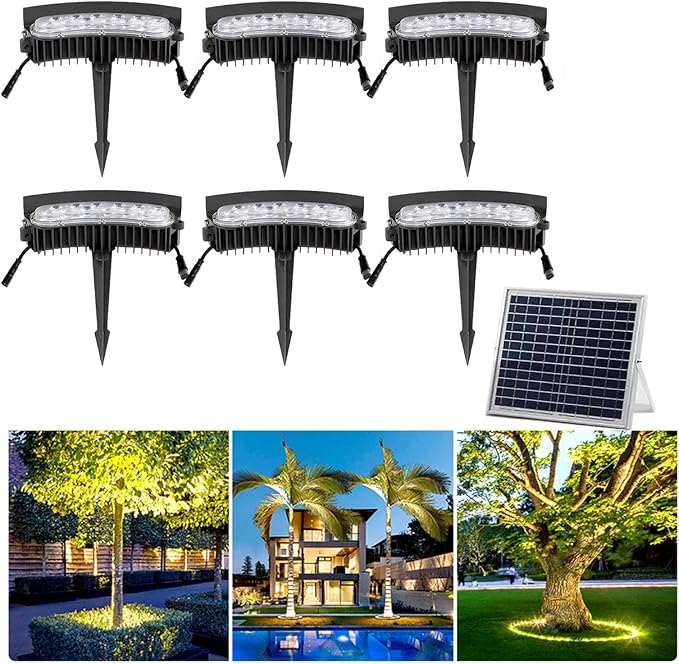 Solar Palm Tree Lights Outdoor LED Low Voltage Landscape Tree Ring Lights Landscape Spotlights Made to Last(Gold LightPack of 6)