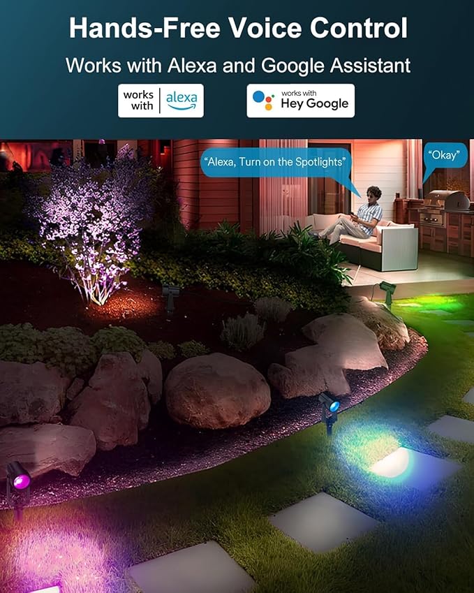 Ligency Smart Spotlight Landscape Lights Outdoor Spot Lights Waterproof RGBW Color Changing Spotlights for Yard Garden 2-Pack (28.8 Feet)
