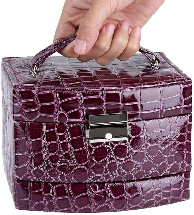 3 Layer Jewelry Storage Box Organizer for Rings Necklaces and More(4.72x5.12x5.91-Purple)