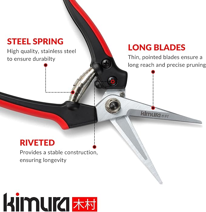 Kimura® 8 Pro Pruning Scissors Premium Japanese SK5 Hi-Carbon Steel Blades Non-Slip Vinyl Coated Handles Lightweight &amp Ergonomic Multi-Tasking Pruning Shears Garden Snips Precision Clippers
