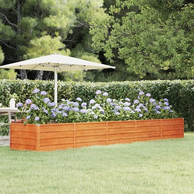 Large Corten Steel Garden Raised Bed Rustic &amp Modern Farmhouse Design Outdoor Planter Box Metal Raised Planter Bed for Vegetables Flowers 157.5x31.5x17.7 Brown-233