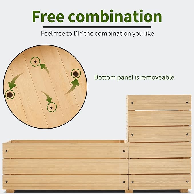 MCombo L Shape Wooden Raised Garden Bed Outdoor Planter Box Elevated Garden Bed for Vegetables Herb and Flowers 0213