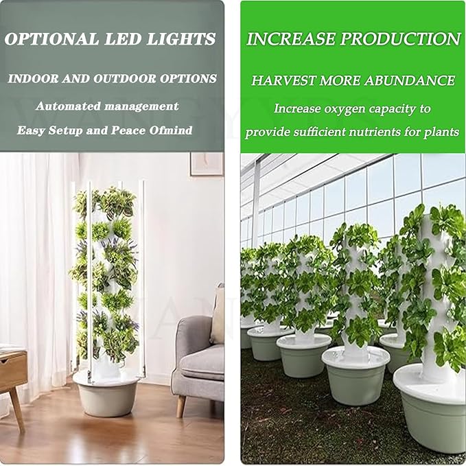Hydroponic Tower Growing System with Automatic Water Circulation 20/28/36 Pods for Indoor/Outdoor Gardening 7 Layers for Efficient Plant Growth