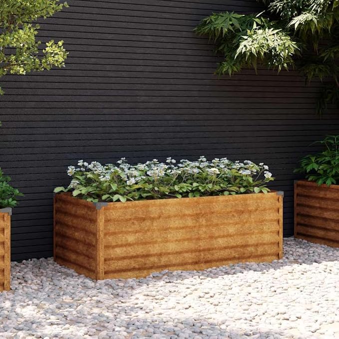 Corten Steel Raised Garden Bed 39.4x39.4x14.2 Rusty Planter Box Weather-Resistant Elevated Outdoor Raised Beds for Flowers Vegetables on Patio Balcony Backyard