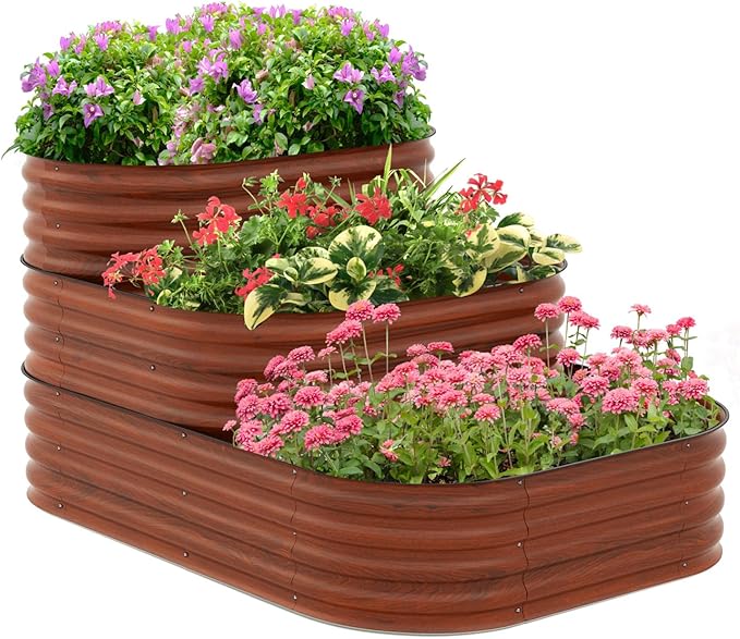 Galvanized Steel Raised Garden Bed Kit 3-Tier Stackable Garden Planters with Drainage 62.25 x 43 x 32.25 for Backyard Patio