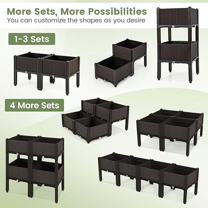 S AFSTAR Raised Garden Bed with Removable Legs &amp Brackets 6 Pack Elevated Garden Planter Kits for Flowers Fruits Vegetables Multiple Combination Planting Box Container for Garden Patio Balcony