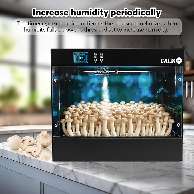 Smart Mushroom Grow Box with Humidity &ampTemperature Monitoring SensorMushroom Grow Chamber with Grow LightSmart Monotub Mushroom Growing Kit 16x11X13 inches with HD LCD ScreenStill Air Box