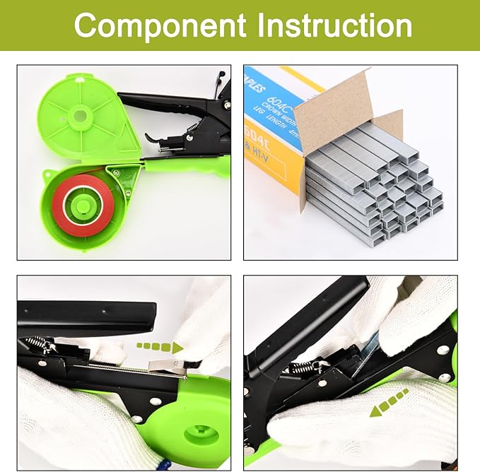SUCA Plant Tying Machine Plant Tape Cattle Panels for GardenPlant Vine Tying Tool with 10000pcs Staples 21 Rolls Tape Plant Tape Gun for GrapesTapener (tapetool set1pcs) Green