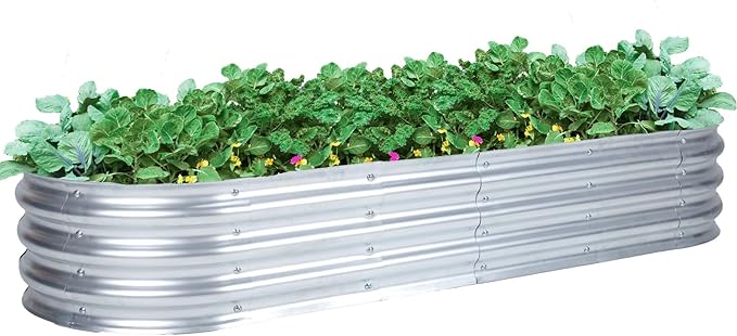 Aoodor Galvanized Raised Garden Bed Kit 6 x 2 x 1 Ft Oval Planter Boxes for Vegetables Flowers and Herbs Outdoor Use Silver