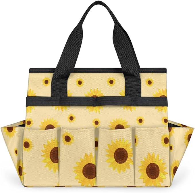 Sunflower Gardening Tool BagHeavy Duty Garden Tote BagPortable Oxford Gardening Storage Basket Organizer Handbag with Pockets HandleHand Tools Gifts for Outdoor Garden Lawn Yard