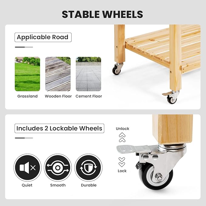 COSTWAY Raised Garden Bed with Wheels Wood Planter Box with Storage Shelf for Vegetables Flowers &amp Herbs Elevated Garden Planter Bed for Backyard Patio Balcony 47.5”L x 23.5”W x 33”H