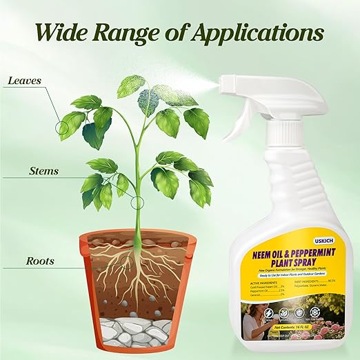 2 Pack Neem Oil &amp Peppermint Plant Spray – Natural Leaf Shine with Natural Essential Oils for Indoor &amp Outdoor UseSimple Ready-to-Use Plant Spray for Gardens Houseplants- 32oz