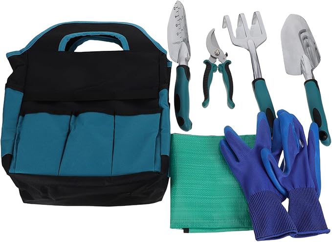 7pcs Heavy Duty Garden Tool: Garden Shovel Transplant Trowel and Hand Rake with Organizer Handbag for Planting - Gardening Essential Supplies