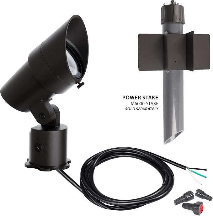 WAC Landscape Lighting LED 120V Line Voltage Medium Size Accent Light with Adjustable Beam Angle and Integral Brightness Control 3000K Warm White Built-in LED in Black