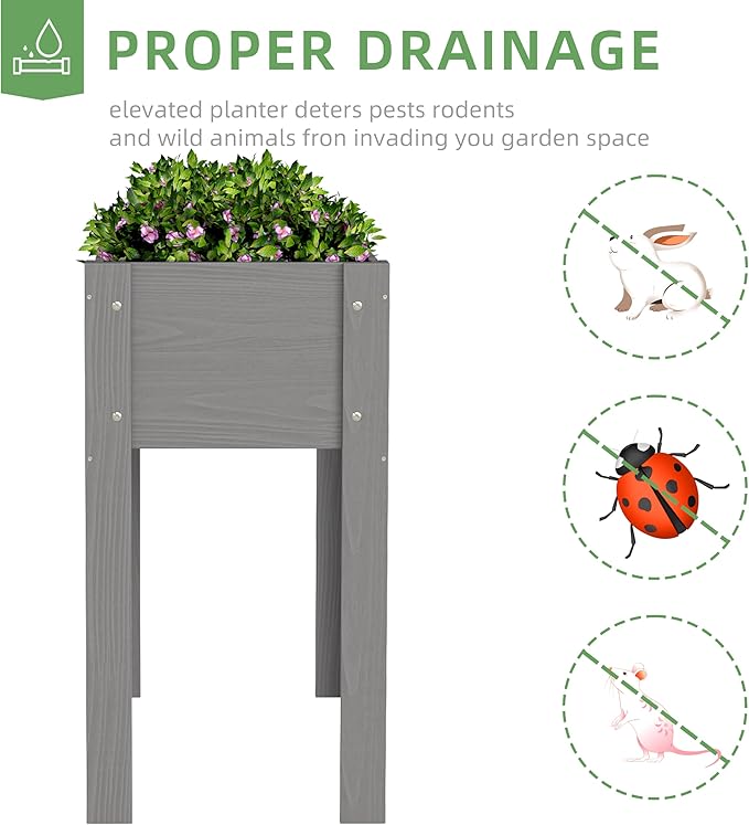 31x16x31 inch Raised Garden Bed with Legs Elevated Wooden Planter Box for Outdoor Plants Flowers Fruits Vegetable Herb Growing