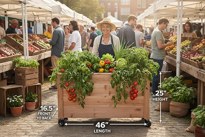 Tall Cedar Planter Box with Locking Wheels – Mobile Raised Garden Bed for Patio Balcony &amp Business Entrances – Wooden Planter with Brakes for Flowers Herb &amp Vegetable Plants (36)