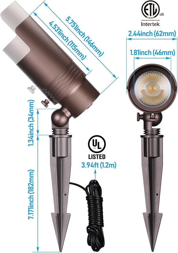 LEONLITE 5CCT Low Voltage LED Landscape Spotlight 7W LED Spot Lights Outdoor for Garden Yard Adjustable Beam Angle 12-24V AC/DC Aluminum IP65 Waterproof CRI90 ETL Oil Rubbed Bronze Pack of 4