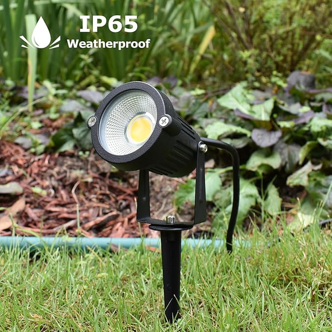 GSS6005 Plug in Spotlight Outdoor 5W LED Landscape Spotlight 120V 3000K Warm White Metal Construction with Ground Stake 3ft Cord and Plug Black (Pack of 2)