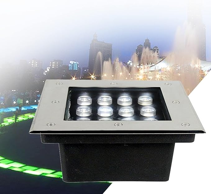 Square LED Recessed Outdoor Spotlight Underground Lighting IP67 Waterproof DC12V Low LED Spotlight for Terrace for Gardens Terraces Pool Paths Architectural LightinWhite-24W(12v)