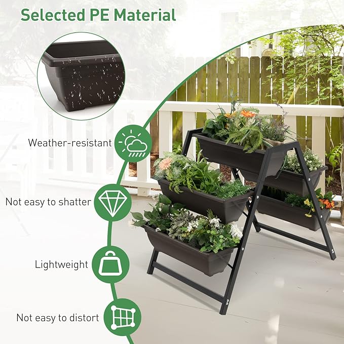 Giantex Vertical Raised Garden Bed 5 Planter Boxes Container w/Drainage Holes 31”H Freestanding Heavy-Duty Metal Frame Indoor Outdoor Raised Bed for Vegetables Herbs Flowers to Grow