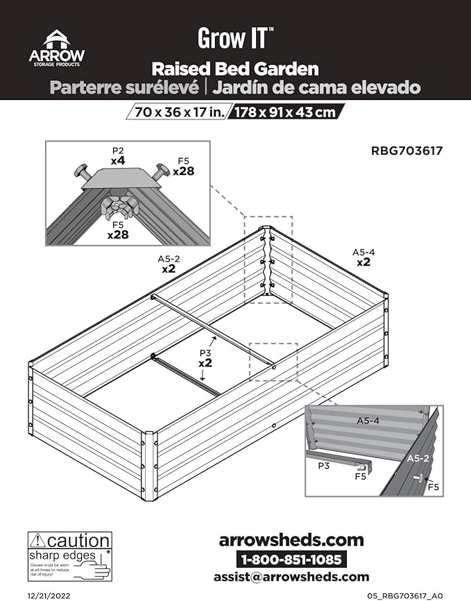 Arrow Sheds GrowIT Galvanized Steel Raised Flower and Plant Bed for The Garden or Greenhouse 72 x 36 x 17
