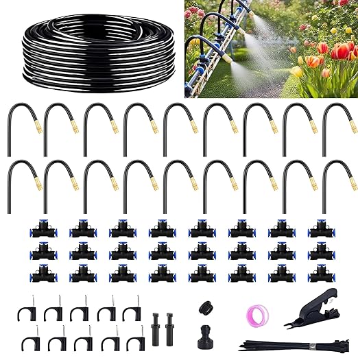Drip Irrigation System for Garden 50 ft Garden Watering System Drip Irrigation Kit with 18pcs 360° Bending Mister Nozzles for Lawn Yard Flower Green Houses Plants