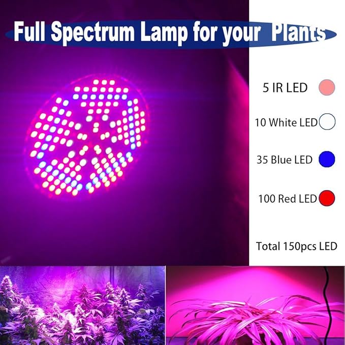 100W Led Grow Light Bulb Full SpectrumPlant Light Bulb with 150 LEDs for Indoor Plants