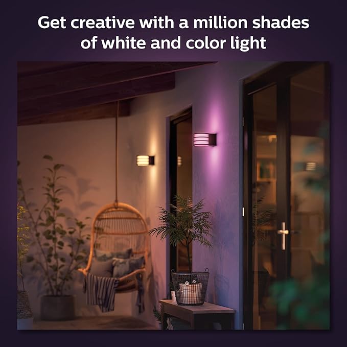 Philips Hue Lucca Outdoor Smart Wall Light Black - E26 White and Color Ambiance LED Color-Changing Bulbs - 2 Pack - Requires Hue Bridge - Control with Hue App and Voice - Weatherproof