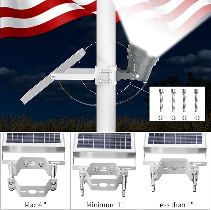 Ofuray Solar Flag Pole Light OutdoorDimmable Brightest Flag Pole Light Solar Powered American Flag Coverage Led Solar Flag Pole Lights Outdoor Dusk to Dawn fit 1.5''-4'' Flagpole for House