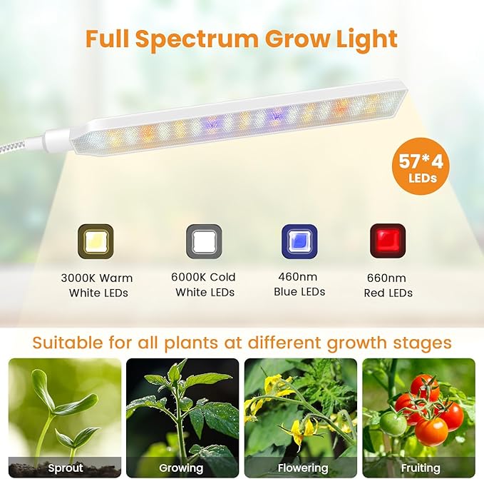 Grow Lights for Indoor Plants 4-Head Full Specturm Plant Grow Light with 4/8/12/16H Timer 3 Color Modes 5 Brightness 24-68.7in Height Adjustable Floor Growing Lamp for Tall Large Plants