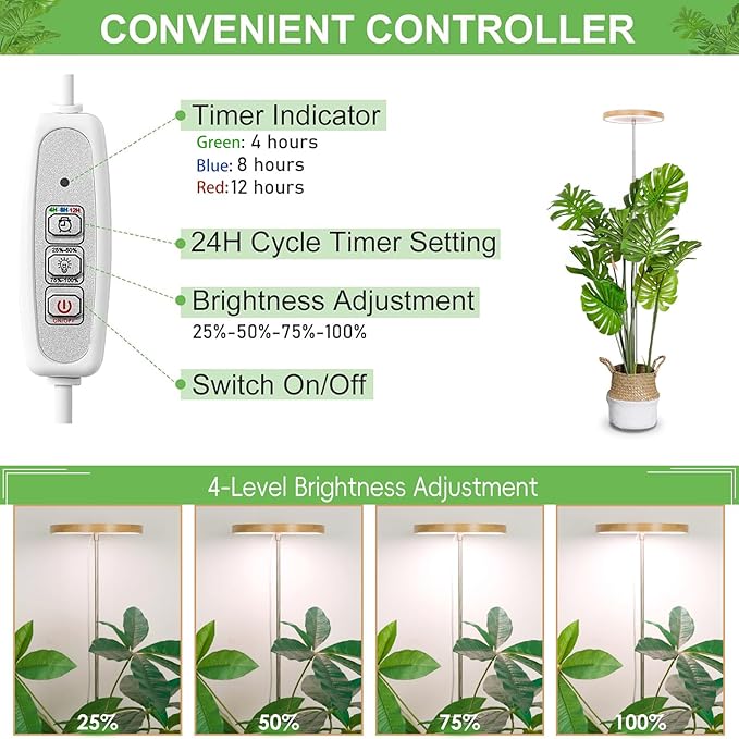 LBW Plant Grow Light72 LEDs Full Spectrum Grow Lights for Indoor PlantsBamboo Plant Lights with 4/8/12H TimerHeight AdjustableIdeal for Large Tall PlantsBamboo2 Pack