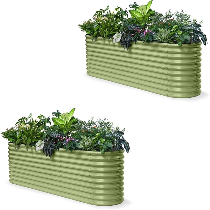 2-Pack 30 Extra Tall Galvanized Raised Garden Bed 8x2x2.5 ft Metal Planters for Outdoor Plants Heavy Duty Flower Bed for Vegetable Garden Bed Outdoor Large Planter Box - Moss Green