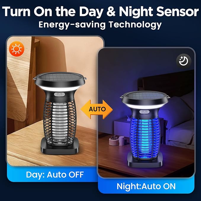 Solar Bug Zapper Outdoor Waterproof Portable &amp Rechargeable Bug Zapper with Panel Sensor &amp LED Night Light Mosquitoes Zapper Electric Fly Zapper for Home Patio Backyard Camping