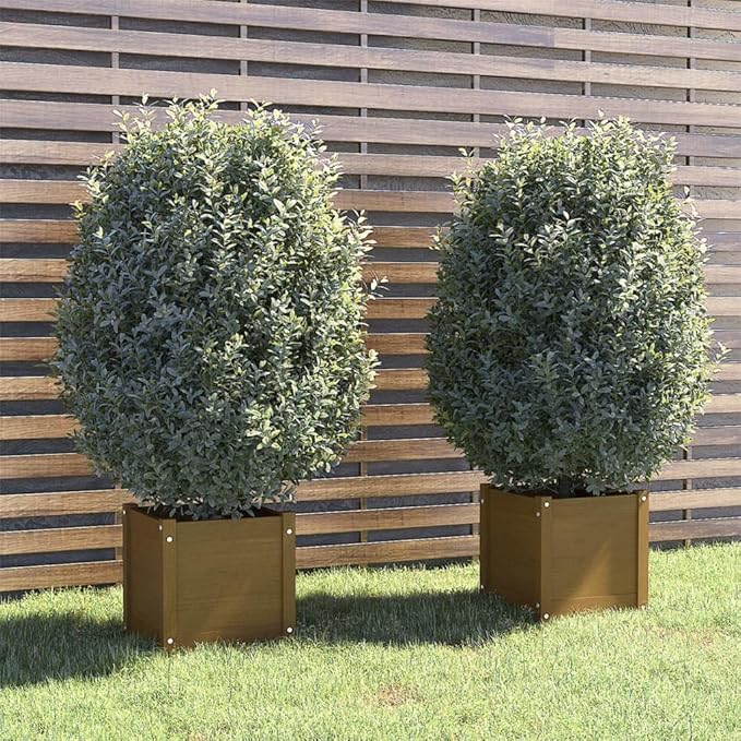 Garden Planters 2 pcs Honey Brown Solid Pine 15.7x15.7x15.7 Raised Garden Bed Outdoor Flower Boxes for Vegetables and Flowers Elevated Planter Box with Drainage for Patio and Balcony