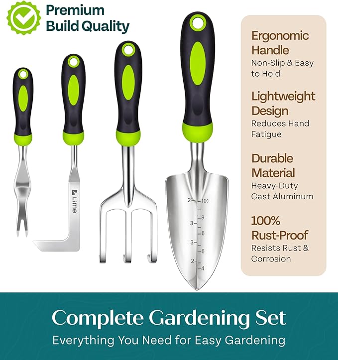Heavy Duty Garden Tools Floral Set - Rust Proof Non-Slip Durable Gardening Supplies - Ergonomic Hand Tools - Ideal Gardening Gifts for Women Men Mom Dad