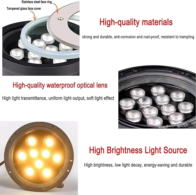 Outdoor Landscape Lights - LED Buried Lights AC 220V Round Ground Illumination Path Light IP67 Waterproof Embedded Ground Spotlight Floor Lamp Lawn/Terrace/Garden Easy to Install(RGB6W)