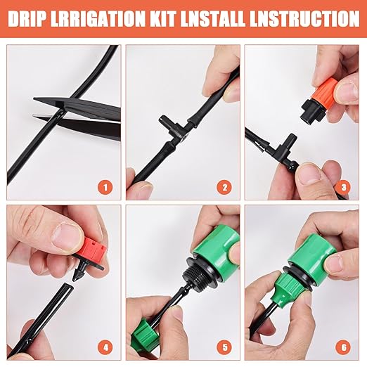HOINCO 131FT Drip Irrigation System Kit 149 Pcs Automatic Irrigation Kit System Patio Misting Plant Watering System with 1/4 Inch Distribution Tubing Hose.