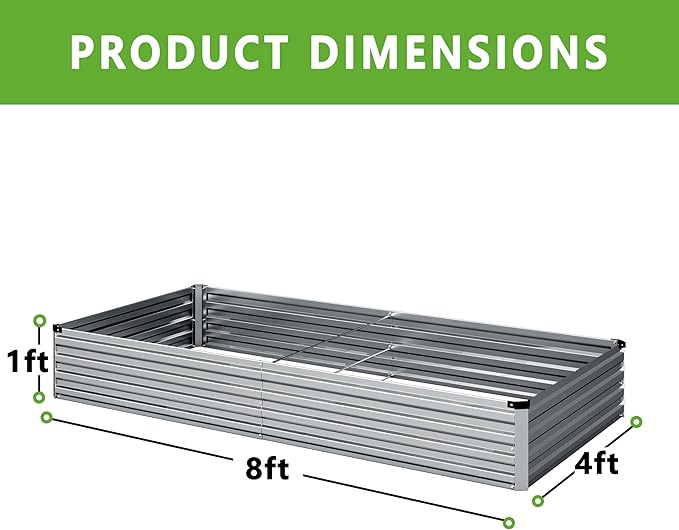 2PCS 8x4x1FT Galvanized Raised Garden Bed KitVegetable Boxes-Rectangle Metal Flower BoxLarge Planter Raised Beds Outdoor Garden for PlantingFruitHerb-Silver