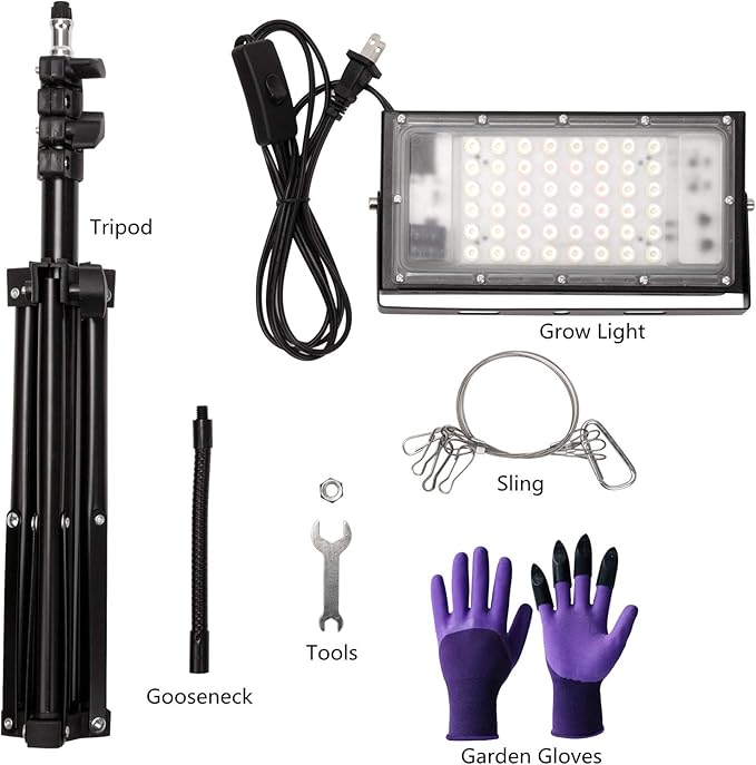 Plant Light for Indoor Plants 150W LED Full Spectrum Floor Plant Lights with Stand 4 Adjustable Levels House Plants Light IP65 Waterproof 18-47Inch Seedling Grow Light (Garden Gloves Included)