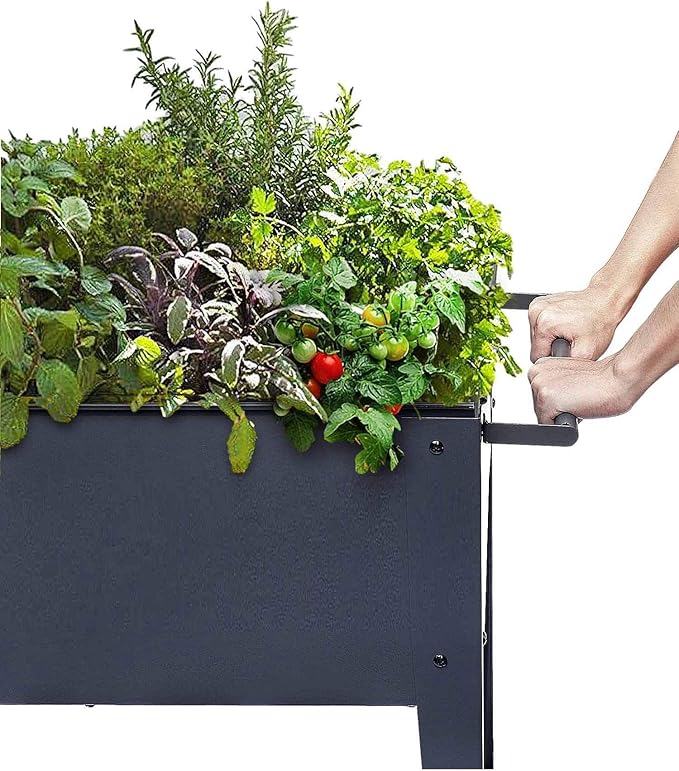48.5*24.5*35.4in Raised Garden Bed Raised Planter Box with Legs Outdoor Elevated Garden Bed On Wheels for Vegetables Flower Herb Patio （Black）
