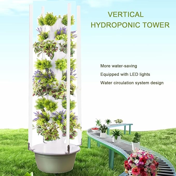 Hydroponics Growing System Tower Hydroponics Tower Garden Growing System for Home Garden Vertical Planter with LED Light Tower Hydroponics System for Herbs and Vegetables5Layer