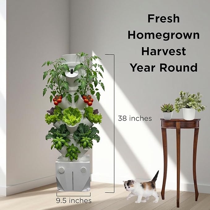 Seed Soil and More Vertiflow Grow Tower-16 Plants Herbs Vegetables - Hydroponic Herb Garden Planter Kit - Indoor/Outdoor Gardening System